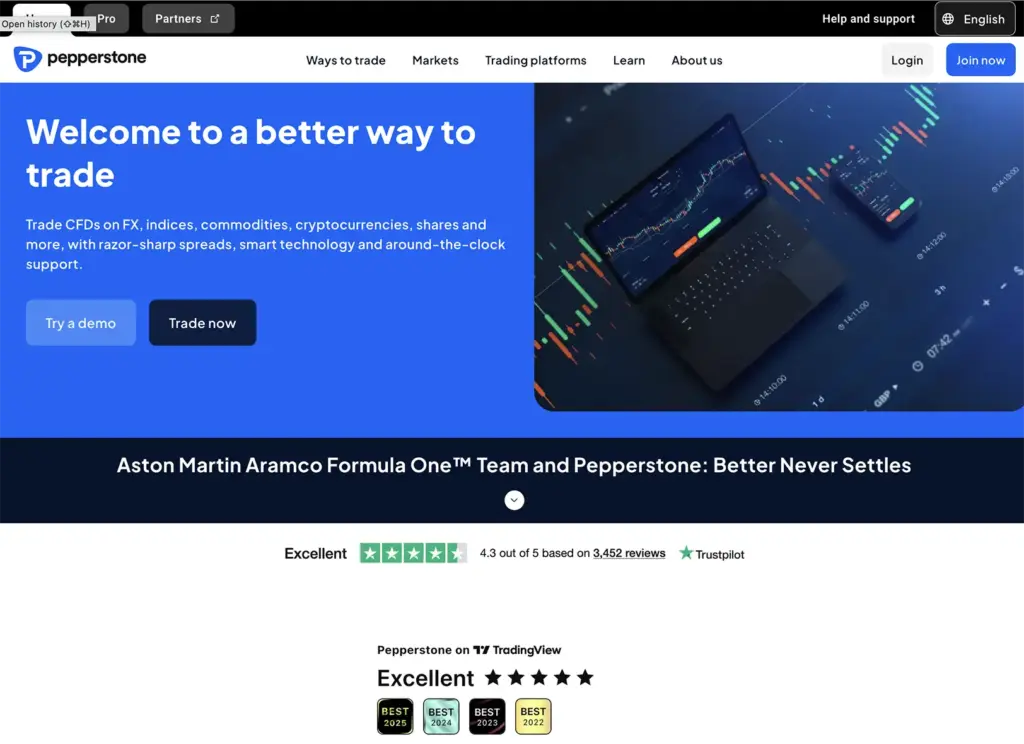 Pepperstone broker website homepage