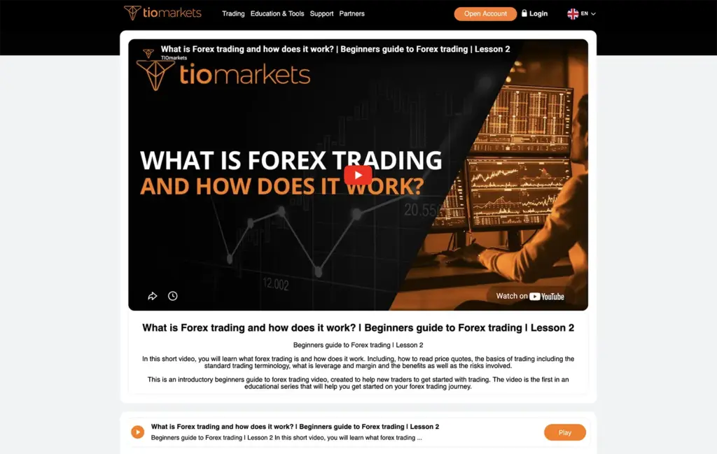TIOmarkets forex education video lesson explaining what forex trading is for beginner traders