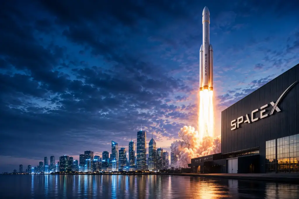 SpaceX rocket launch symbolising growing investor interest in the space economy and global financial markets