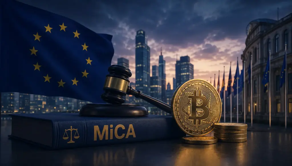 Editorial image representing EU crypto traders facing a smaller regulated market after the MiCA deadline