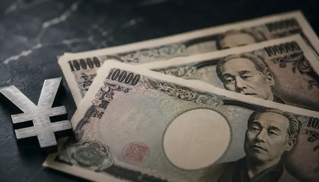 Japanese yen banknotes and a professional financial desk representing yen recovery after Japan pension fund investment signals