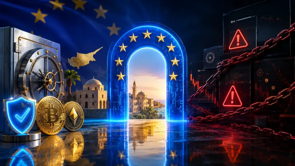 EU gateway between protected crypto assets in Cyprus and restricted unauthorised platforms as the MiCA transition ends.
