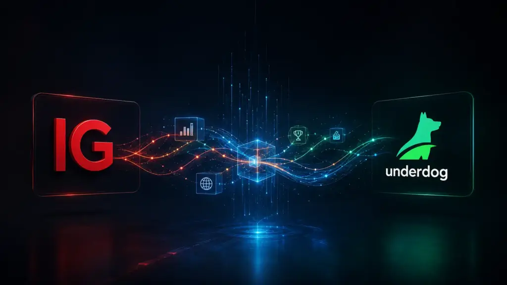 Abstract editorial image representing IG Group’s acquisition of Underdog and the growth of US prediction markets